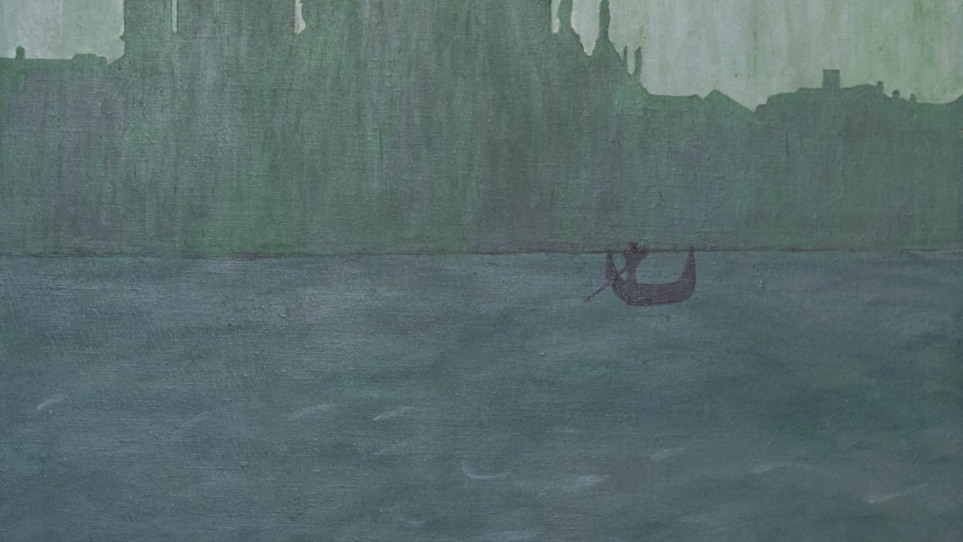 Venice drenched in green melancholy, acrylic painting