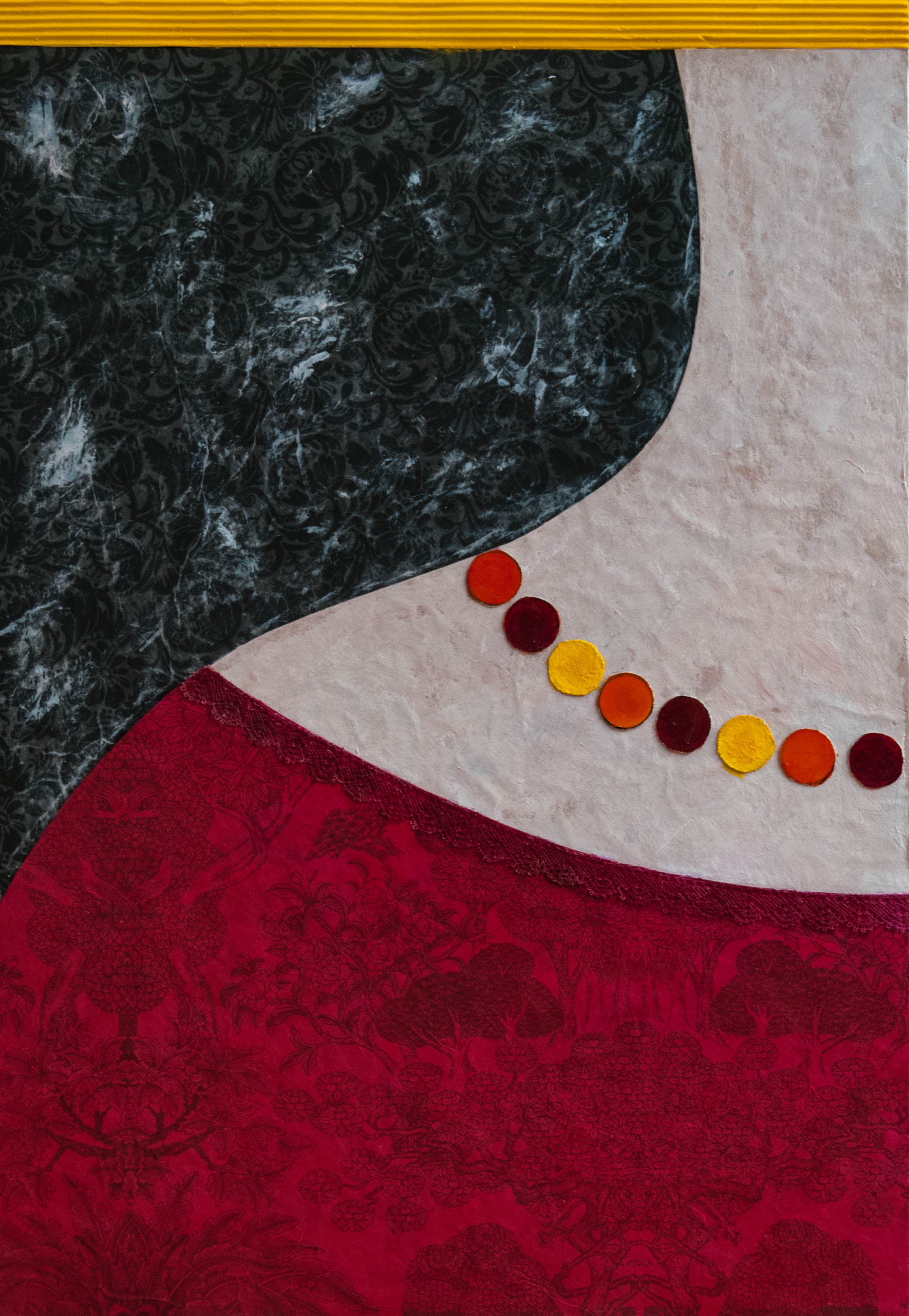 Mixed media painting, Woman with the neckkace,  “In the Shadow of Young Girls in Flower”