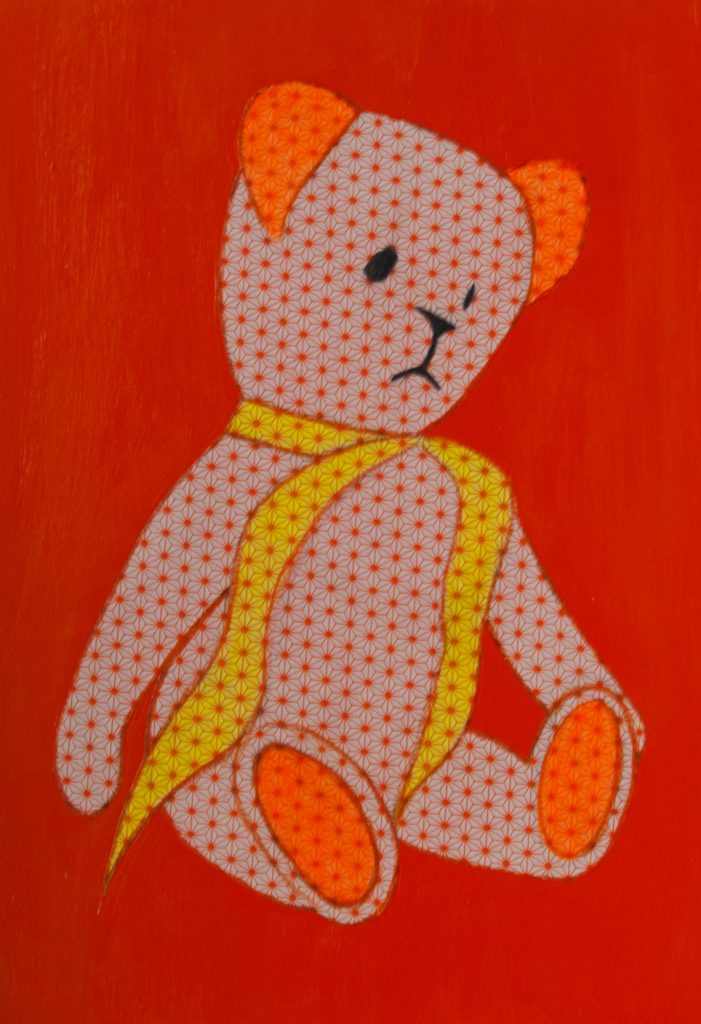 Mixed media painting, kutchuk, the very wise and cheeky teddy bear