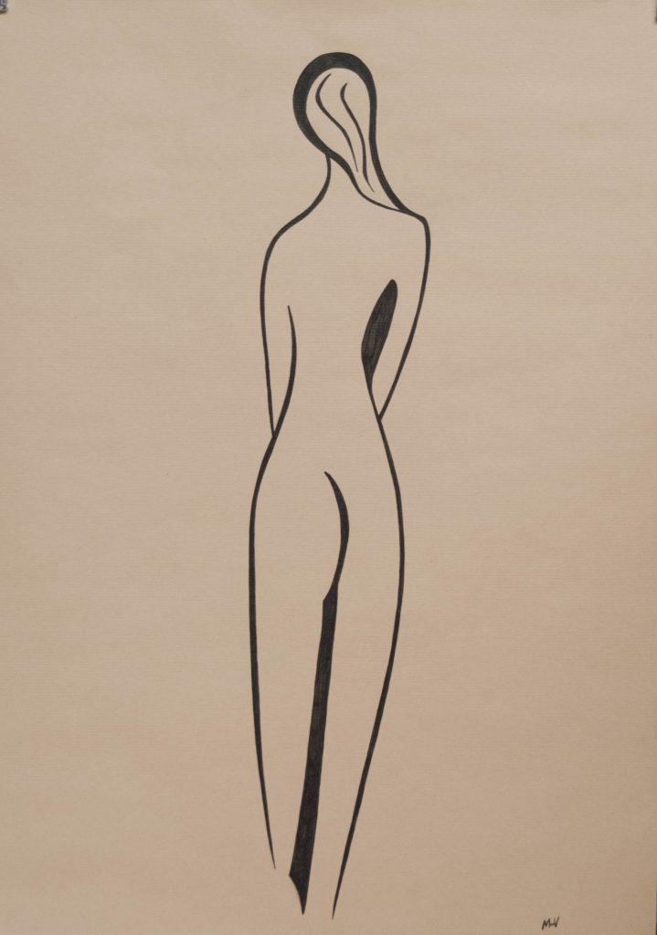 Long nude woman, drawing
