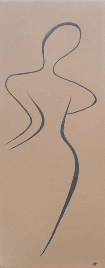 Nude woman climbing a staircase, drawing