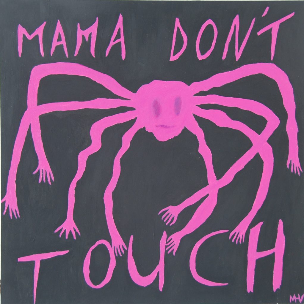 mixed media painting, spider mama don't touch