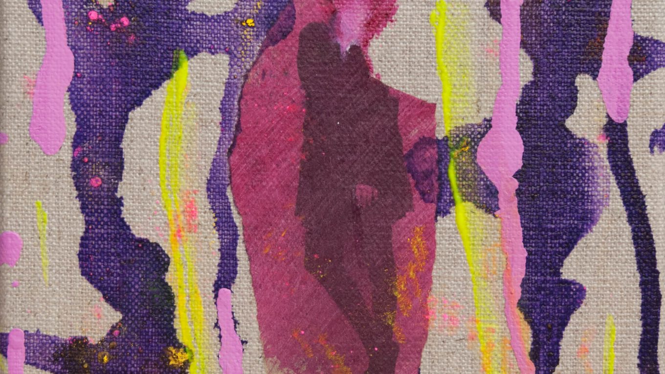 Woman silhouette à la Pollock, mixed media painting
