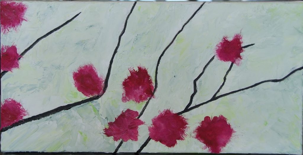 Sophie’s cherry flowers, Haiku and small painting