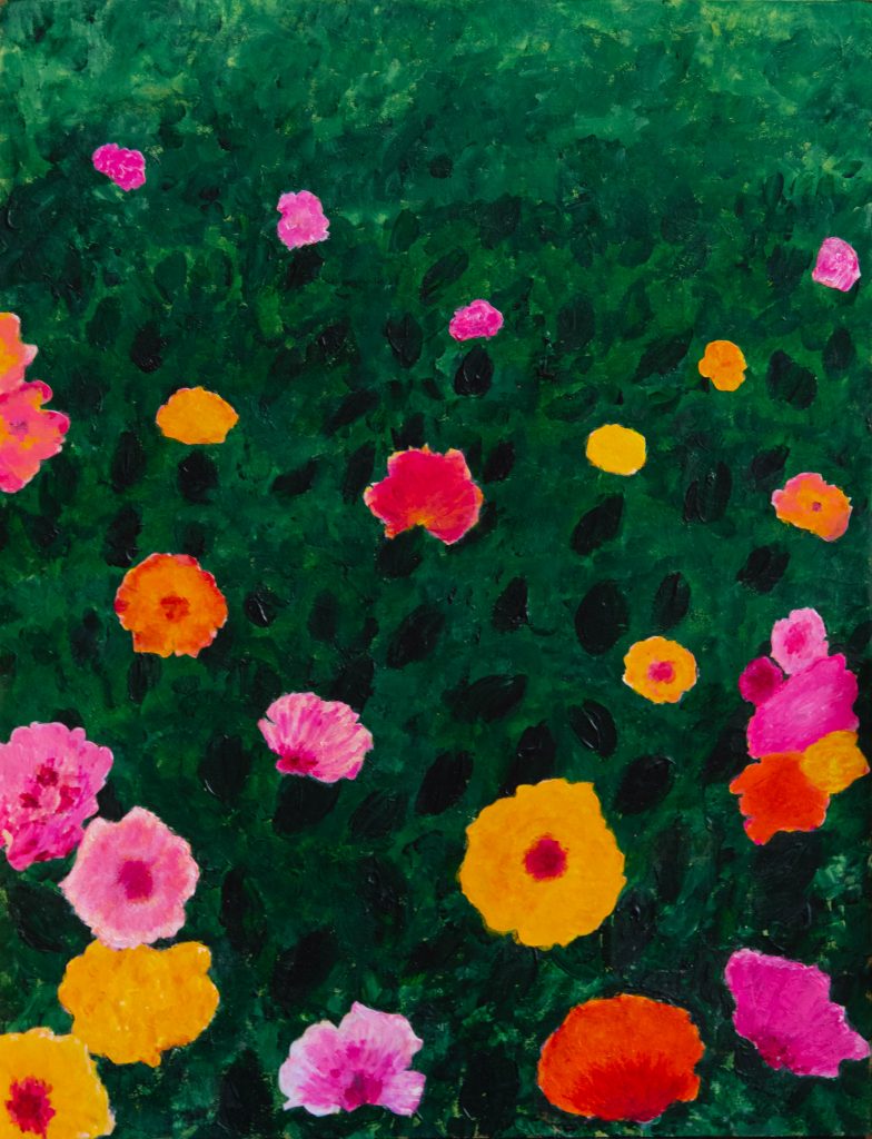 Mixed media painting, a joyful garden