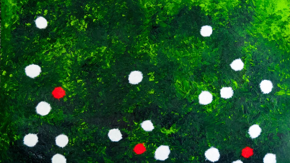 3 small red roses, mixed media painting and haiku